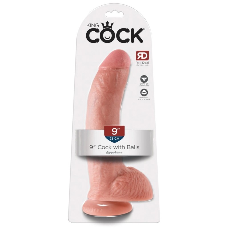 King Cock - Realistyczne Dildo Z Żołędziem Jądrami I Żyłkami 23 CM Jasny Kolor Skóry